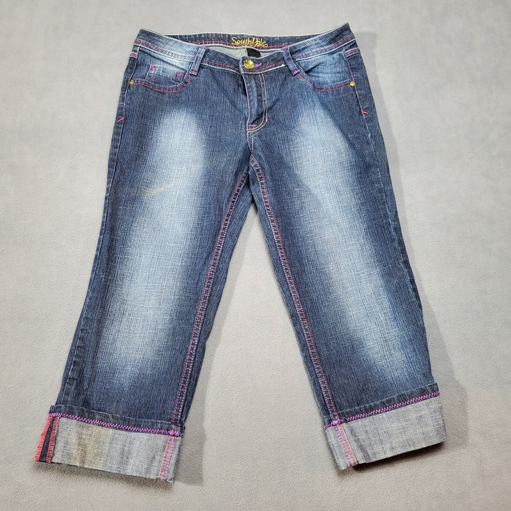 Southpole Capri Jeans Womens Size 11 Blue Y2K 90s Low Rise Embroidered 31 X 21